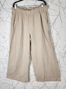 GAP Beige Cotton Gauze High Waist Pull On Wide Leg Pants